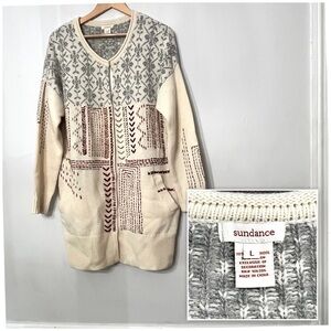 Sundance Wool Blend Long Cardigan Fair Isle CottageCore L Festival Sweater‎